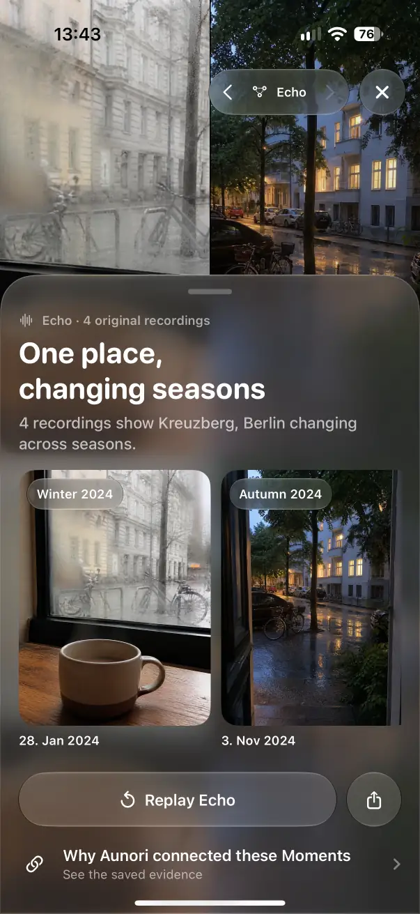 Aunori Echo connecting recordings from one place across seasons