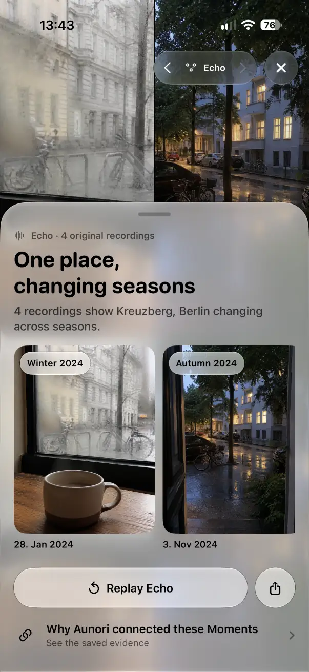 Aunori Echo connecting recordings from one place across seasons